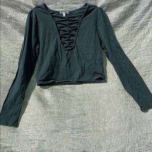 Forest Green V-Neck Crisscross Front Fitted Top